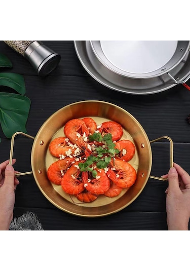 Kore Ramen Pot Anında Erişte Mutfak Tencere Tencere Çift Kulak Tavası Kuru Paslanmaz Çelik 22cm