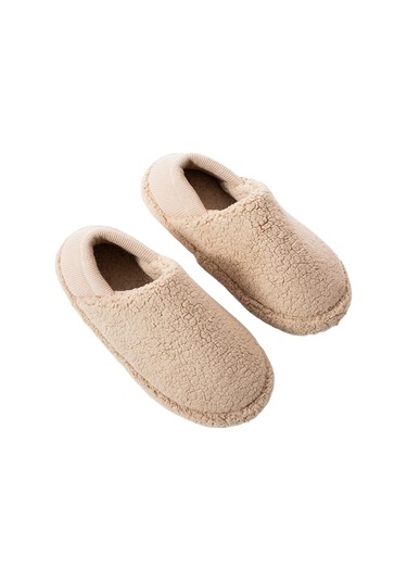 Kadın Lastikli Kaymaz Taban Peluş Havlu Kumaş Ev Ayakkabısı Panduf Bej-bej Bej
