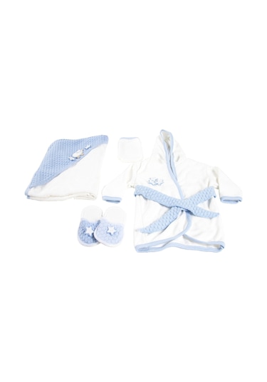 10 Parça Mavi Kuzu Hastane Çıkışı Ve 4 Parça Bebek Bornoz Seti Mavi