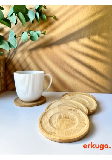 6 Adet Yuvarlak Bambu Altlık, Bardak Altlığı, Fincan Tabağı, Çay Tabağı Bambu