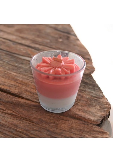 Cam Kavanozda Soya Mum Papatya Tasarımlı Pembe Ve Beyaz