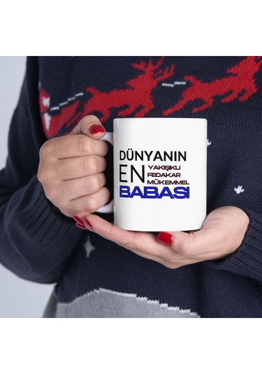 Dünyanın En Yakışıklı Babası Yazılı Babalar Günü - Doğum Günü Hediyesi - Hediye Porselen Kupa Bardak Beyaz