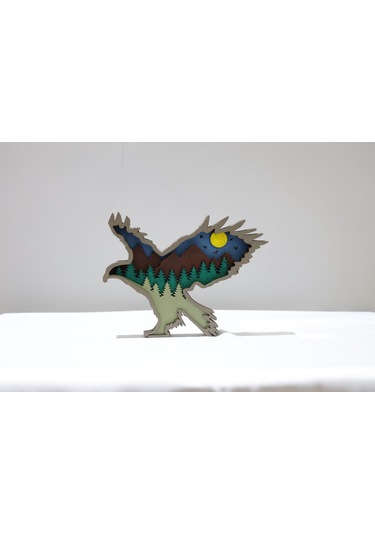 3d Katmanlı Ahşap Kartal Figürlü Dekoratif Masa Süsü Standart