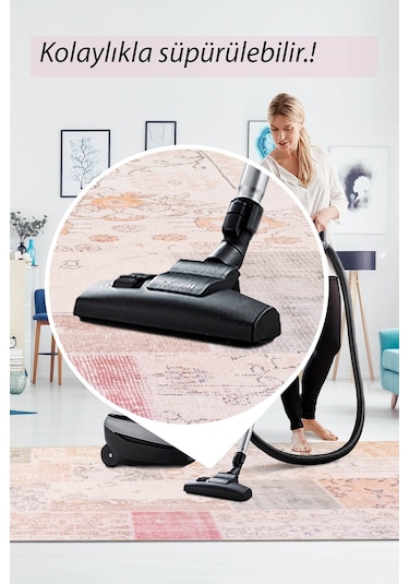 Folk Patchwork Desenli Dokuma Taban Dekoratif Bej Halı Ba 16