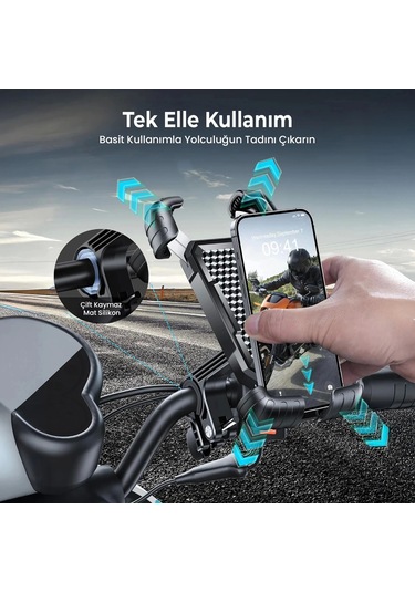 360 Derece Ayarlanabilen Gidon Bağlantılı Bisiklet Motosiklet İçin Abs 4-7.8 İnç Telefon Tutucu Siyah