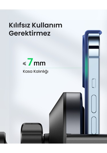 Ugreen Magsafe 15w Kablosuz Araç İçi Hızlı Şarj Cihazı, Otomatik Sensörlü Tutucu, Siyah, 40118