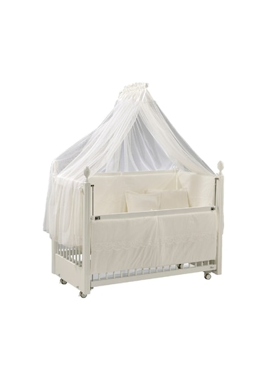 Meltem Kids Kral Sallanır Ahşap Anne Yanı Beşik 60 x 120 CM Beyaz - Krem