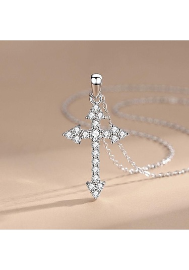 Tancise 925 Ayar Gümüş Haç Kolye Kadın Japonya ve Güney Kore Tam Kolye Boyun Zinciri Kişilik Ins Süs Klavikula Zinciri Nesil.