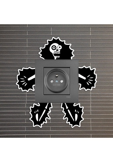 Cajuart Elektrik Çarpılmış İskelet Ahşap Priz Sticker Dekor Süs