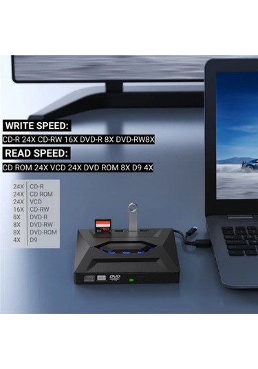 Sones B21-y 3.0 Usb Harici Mobil Çok İşlevli 5'i 1 Arada Dizüstü Bilgisayar Tipi C Dvd Kaydedici Optik Sürücü