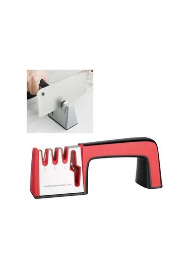 Pazly 4'ü 1 Arada Paslanmaz Çelik Bileme Aleti - 4 Bölümlü - Kırmızı - Bıçak Kesme & Öğütme
