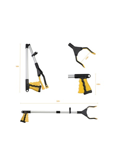 Dofolink Sarı Çekirdekli Katlanabilir Uzatılabilir Toplama Aracı - Ergonomik Tutucu, 360 Döner, Manyetik Uçlar, Yetişme Mesafesi 82cm Siyah