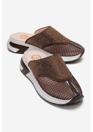 Luvishoes Glea Kahverengi Taşlı Burnu Kapalı Kadın Terlik