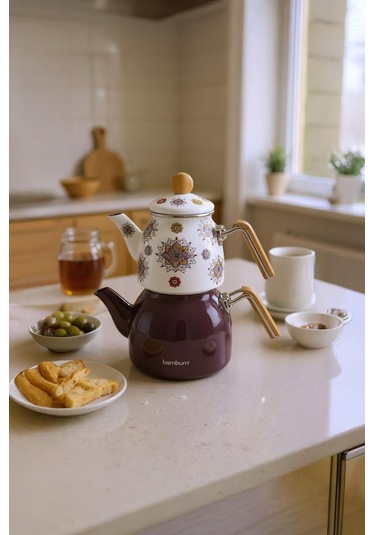 Bambum Unique - Bambu Kulplu Emaye Çaydanlık Takımı Mor