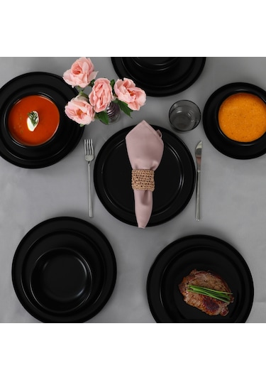 Keramika Nordic Mat Siyah Yemek Takımı 18 Parça 6 Kişilik 956