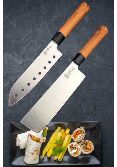 Japans Şef Bıçak Seti 2'Li Santaku Nakiri Şef Bıçağı