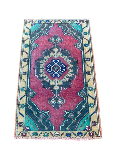 El Dokuma Taşpınar Halısı Yastık 51x84 Mor Yeşil Vintage Halı Mor