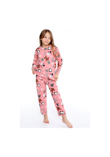 Fames Pijama Pembe Çocuk Tıraşlı Polar Kalın Ev Tipi Pijama Takımı 5,6,7,8,9,10 Yaş Pembe