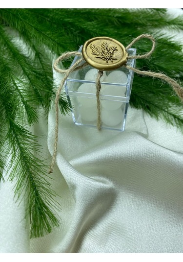 4x4 Şeffaf Mika Kutuda Kokulu Bubble Mum Söz Nişan Nikah Beyaz - Gold