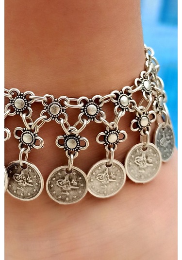 Antik Gümüş Kaplama Çift Sıra Boncuk & Tuğra Şekilli El Yapımı Ka