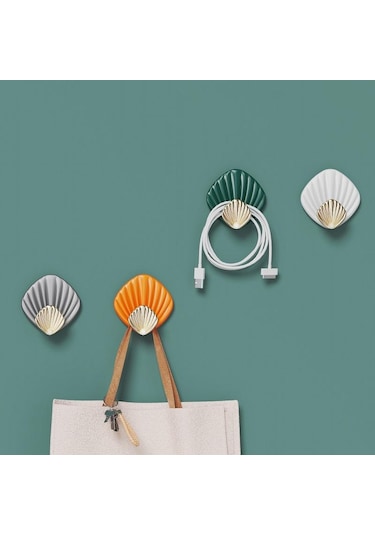 Gri 4 Adet Yaratıcı Kabuk Şekli Duvar Asılı Kanca Punch İçermeyen Güçlü Yapışkanlı Kanca Banyo Mutfak Duvara Monte Dikişsiz Yapışkan Kanca Gri