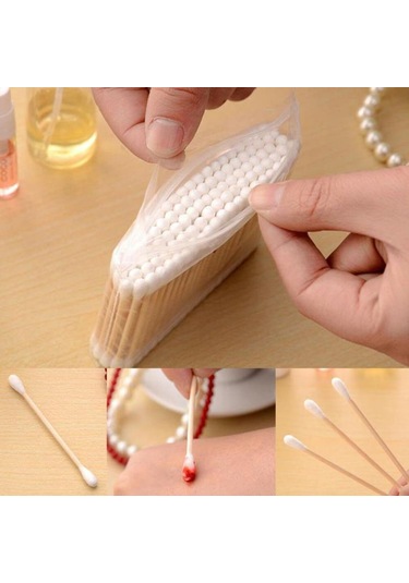Kulak Temizliği Ve Makyaj İçin Çift Uçlu Pamuklu Çubuklar Sivri Tahta Çubuklu Steril Pamuklu Çubuklar