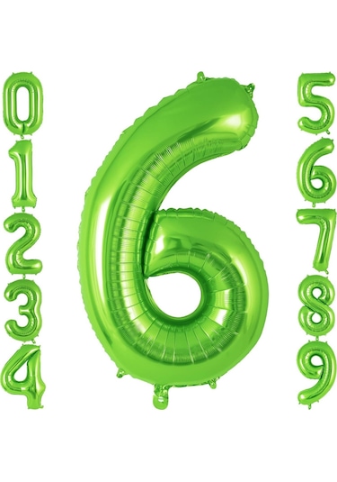 6 Rakam Açık Yeşil Folyo Balon 32-34" Inc 82 Cm