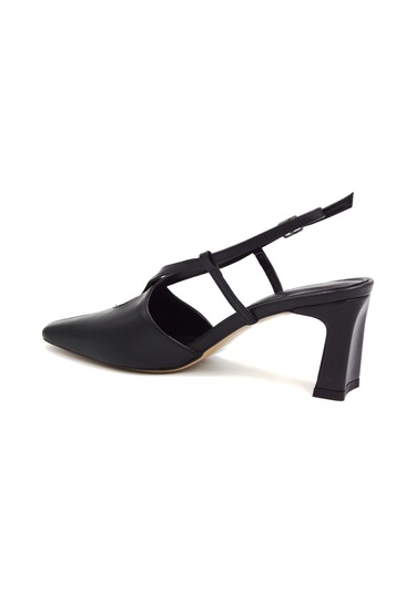 Beyaz London Burnu Kapalı Topuklu Kadın Ayakkabı Siyah Siyah