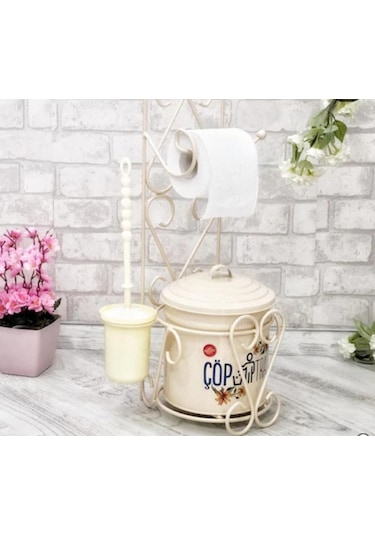 Ferforje Wc Tuvalet Kağıdı Askısı Tuvalet Fırçası Çöp Kovası Seti