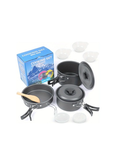 Tcherchi 9 Parça Kamp Tencere Seti Kamp Pişirme Tencere Ve Tava Seti, Açık Hava Pişirme Seti Gri