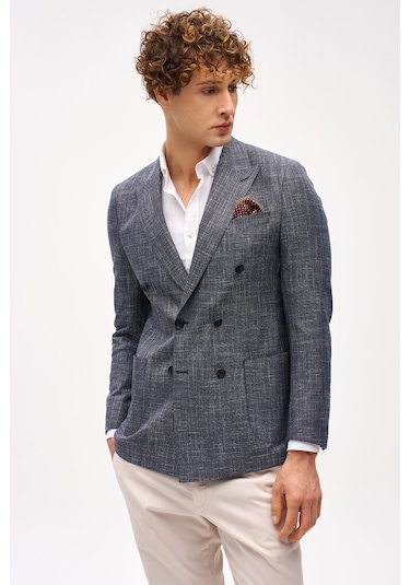 Erkek Lacivert Slım Fıt / Dar Kalıp Geniş Kırlangıç Ceket-16412 Lacivert