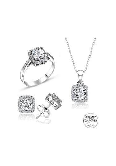 Sertifikalı 2.00 Baget Swarovski Taşlı 925 Gümüş Set Takım