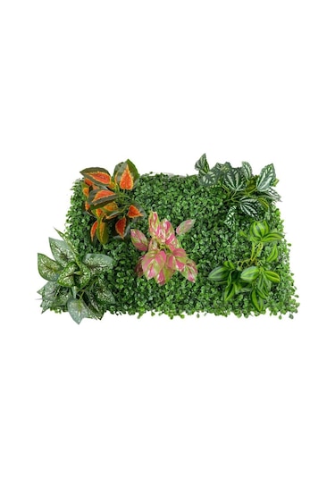 Yapay Çiçek Duvar Kaplama Panel Şimşir 40x60 5Demet Yeşil Bitki D