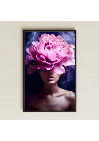 Dev Pembe Çiçekli Kadın Portresi Temalı Güçlü Sanatsal Pleksi Tablo