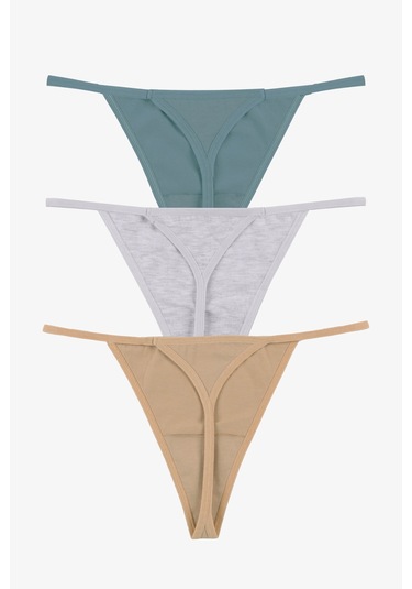 Kadın Pamuklu Basic Tanga Külot 3'lü Paket Kk20501 Gri - Ten