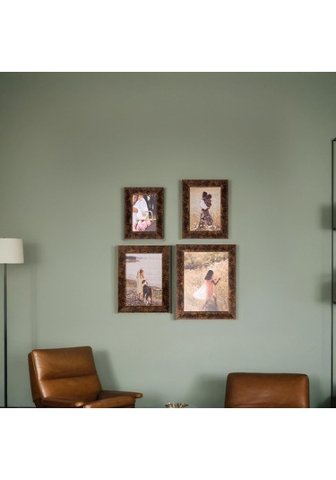 Ahşap Görünümlü Dekoratif 4'lü Fotoğraf Çerçevesi