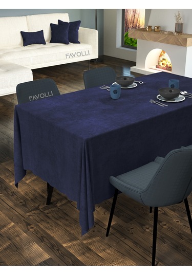 Kadife Dokulu Lacivert Renk Masa Örtüsü Lacivert