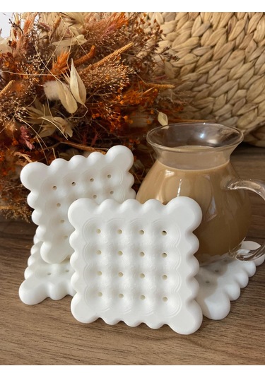 Kurabiye Şeklinde Bardak Altlığı Dekoratif, Beyaz Tasarım