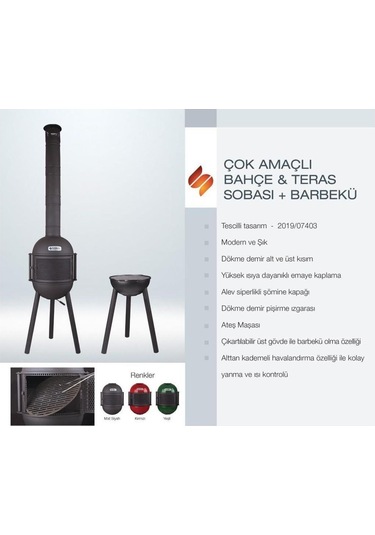 Sürel Çok Amaçlı Döküm Bahçe Şöminesi Teras Sobası Barbekü - Kırm