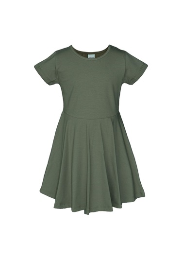 Lovetti Kamuflaj Yeşil Kız Çocuk Düz Basic Kısa Kol Elbise 9560Y028 Yeşil