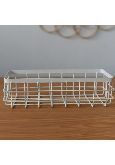Youmex Duvar Takılan Demir Sanat Depolama Sepeti - Geniş 29x13x10 Cm, Çeşitli Eşyaları Düzenle, Ev Ve Ofis İçin Dayanıklı Tasarım Beyaz, Taşsız