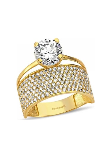 Altın Tektaş Alyans Yüzük Sıra Taşlı Ikisi Bir Arada 285793678