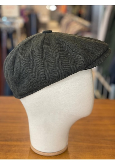 Hamze Peaky Blinders Tarz İngiliz Model Balıksırtı Desen Kaşe Kumaş Kasket Şapka Haki