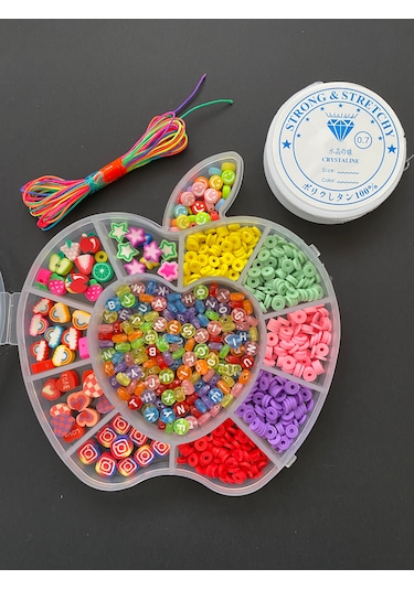 Elma Desenli Organizer Kutuda Polimer Kil Fimo Takı Yapma Hobi Se