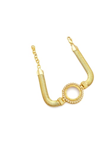 Altın Kaplama İmitasyon Zirkon Taşlı İşlemeli İtalyan Çeyrek Çerçeve Bileklik Blk-1167 Altın