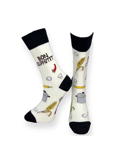 4'lü Unısex Yemek Temalı Donut Tasarımlı Esnek Nem Alabilen Pamuklu Spor Soket Çoraplar Çok Renkli
