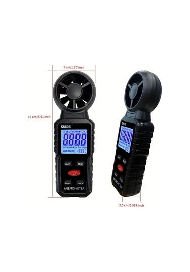 Boatshop1 Siyah El Tipi Dijital Anemometre Ruzgar Hizi Sicaklik Ve Seviye Olcer Pilsiz Black