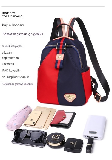 Kontrast Renkli Gündelik Kadın Sırt Çantası-koyu Mavi Koyu Mavi