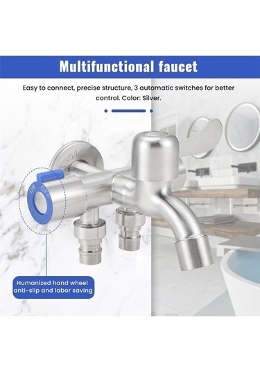 Tongxida Bosphorusboutique Yollu Yollu Vanası Üç Musluk Musluğu Makinesi Lavabo Gümüş Çamaşır Bantlı Açı 2 Ub Renkli Çok Renkli