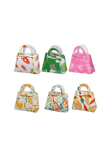 Pembe Paskalya Çanta Temizle Baskı Keçe Sevimli Havuç Tavşan Desen Dıy Şeker Ambalaj Tote Çanta Ev Dekor Pembe